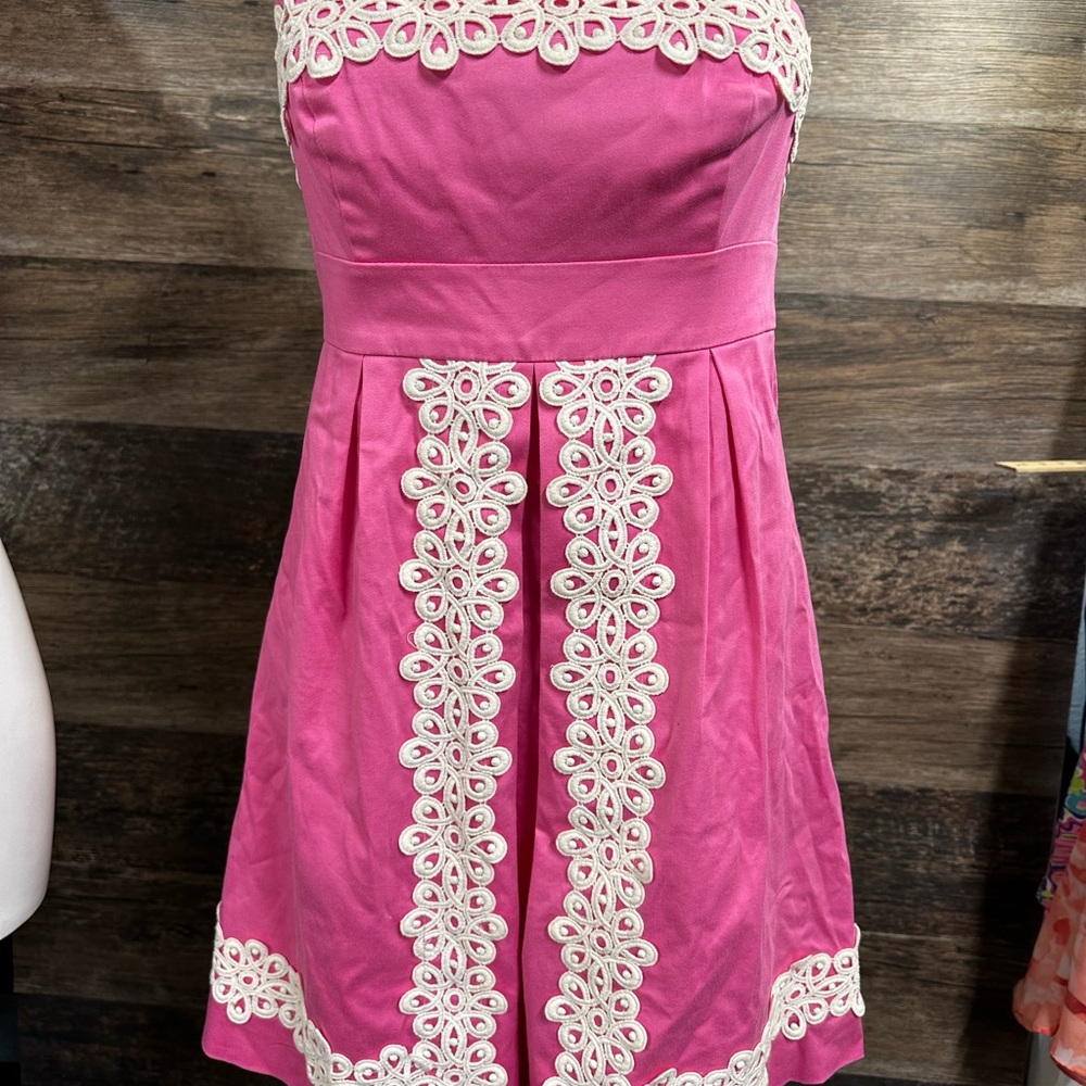 Lilly Pulitzer Pink Pleated Strapless Sundress Size 0